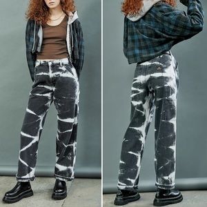 Urban Outfitters BDG Juno Tie Dye Straight Leg Jeans Black White